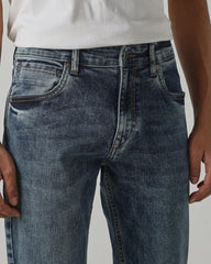 MUFTI Men Straight-Leg Jeans | Mid Rise Medium Wash Denim with Classic Five-Pocket Style & Light Distress | Durable Cotton Blend for Casual & Smart Casual Wear| Medium Indigo Blue 36