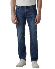 Mufti men's slim fit mid-rise jeans in medium wash denim with five-pocket style and stretch fabric, casual and smart casual wear.