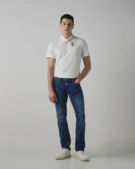 Mufti men's slim fit jeans in medium wash denim with stretch, five-pocket style, mid-rise, casual and smart casual wear.