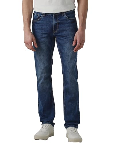 Mufti men's super slim fit mid-rise jeans in medium wash denim with five-pocket style and stretch fabric for casual and smart casual wear.