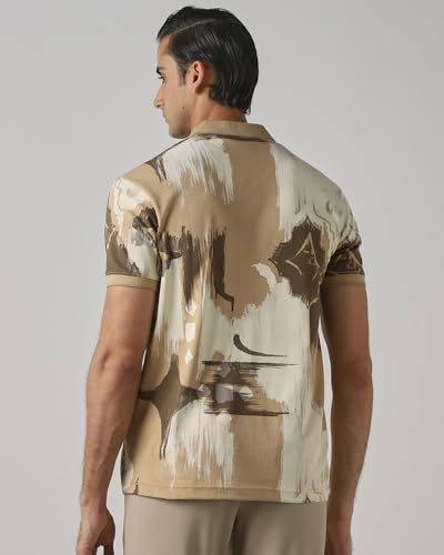 MUFTI Men Polo T-Shirt | Slim Fit Paisley Print with Polo Collar & Short Sleeves | 100% Cotton Piqué Fabric for Casual & Smart Casual Wear| Jet Black