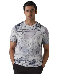 MUFTI Men Casual T-Shirt | Slim Fit Crew Neck Graphic Print Design | 100% Cotton Single Jersey Fabric for Breathable Comfort & Stylish Weekend Outings| Muted Pink M
