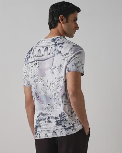 MUFTI Men Casual T-Shirt | Slim Fit Crew Neck Graphic Print Design | 100% Cotton Single Jersey Fabric for Breathable Comfort & Stylish Weekend Outings| Muted Pink M