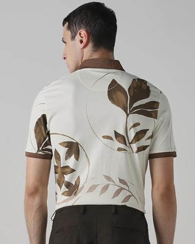 MUFTI Men Casual T-Shirt | Tropical Graphic Print Slim Fit Crew Neck Design | 100% Cotton Jersey Knit Fabric for Breathable Comfort & Weekend Outings| Muted Sage Green