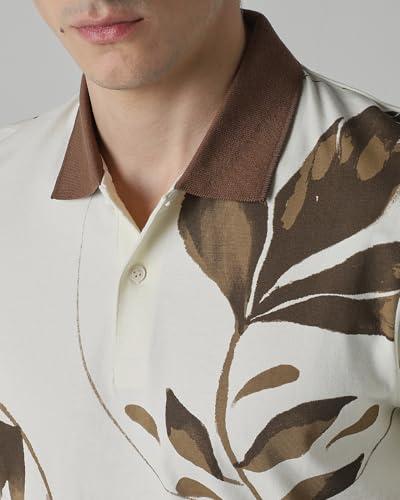 MUFTI Men Casual T-Shirt | Tropical Graphic Print Slim Fit Crew Neck Design | 100% Cotton Jersey Knit Fabric for Breathable Comfort & Weekend Outings| Muted Sage Green