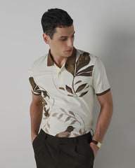 MUFTI Men Casual T-Shirt | Tropical Graphic Print Slim Fit Crew Neck Design | 100% Cotton Jersey Knit Fabric for Breathable Comfort & Weekend Outings| Muted Sage Green