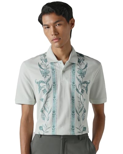Mufti men's slim fit polo t-shirt in sage green with white stripes, featuring a polo collar, chest pocket, and jacquard weave.