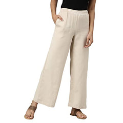 GO COLORS Women Light Beige Mid Rise Relaxed Fit Linen Palazzo