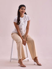 GO COLORS Women Light Beige Mid Rise Relaxed Fit Linen Palazzo