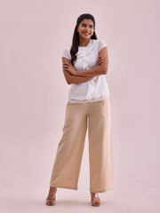 GO COLORS Women Light Beige Mid Rise Relaxed Fit Linen Palazzo
