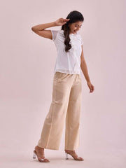 GO COLORS Women Light Beige Mid Rise Relaxed Fit Linen Palazzo