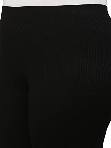 GO COLORS Drop Needle Ribbed Active Leggings for Women | Lightweight, Spandex Waistband, Mid Rise, Black