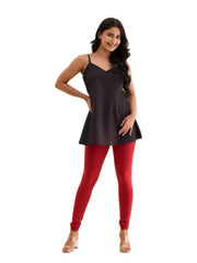 GO COLORS Soft Cotton Stretch Churidar for Women | Breathable, Mid Rise, Full Length, Cherry- XL