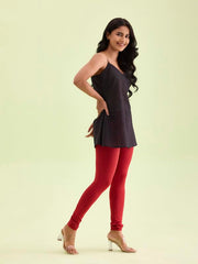 GO COLORS Soft Cotton Stretch Churidar for Women | Breathable, Mid Rise, Full Length, Cherry- XL