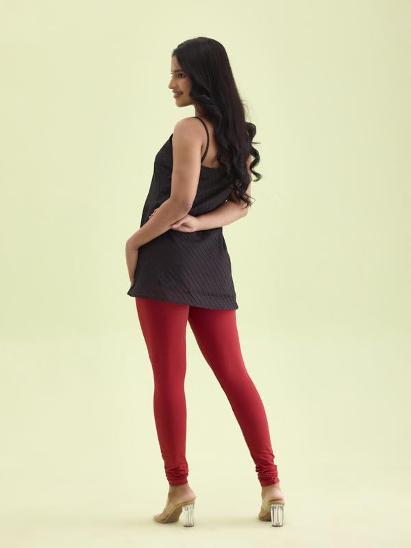 GO COLORS Soft Cotton Stretch Churidar for Women | Breathable, Mid Rise, Full Length, Cherry- XL