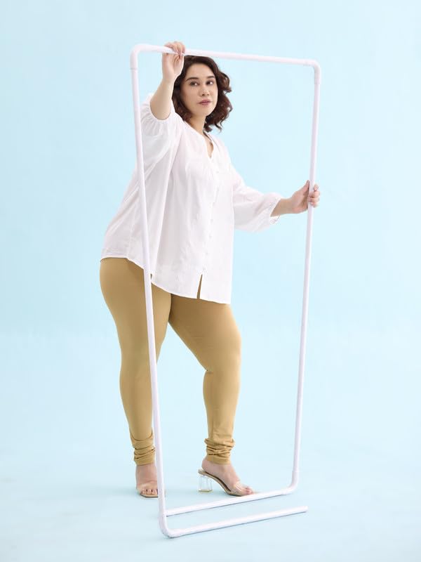 GO COLORS Soft Cotton Stretch Churidar for Women | Breathable, Mid Rise, Full Length, Wheat- L