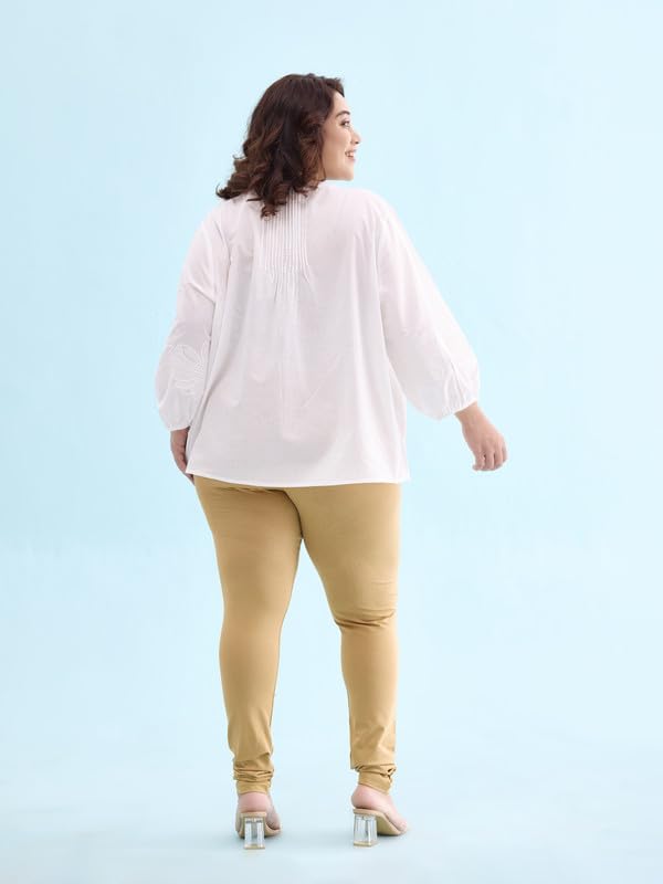 GO COLORS Soft Cotton Stretch Churidar for Women | Breathable, Mid Rise, Full Length, Wheat- L