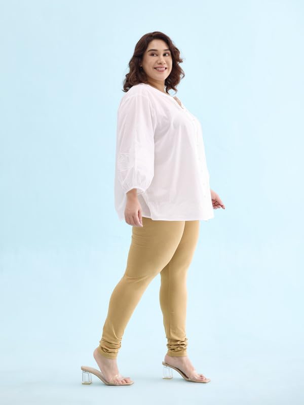 GO COLORS Soft Cotton Stretch Churidar for Women | Breathable, Mid Rise, Full Length, Wheat- L