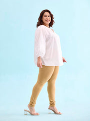GO COLORS Soft Cotton Stretch Churidar for Women | Breathable, Mid Rise, Full Length, Wheat- L