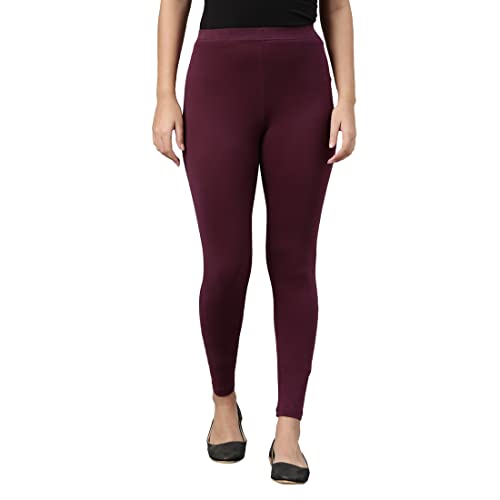 GO COLORS Soft Cotton Stretch Ankle Length Leggings for Women | Breathable, Mid Rise, Dark Purple