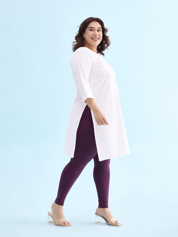 GO COLORS Soft Cotton Stretch Ankle Length Leggings for Women | Breathable, Mid Rise, Dark Purple