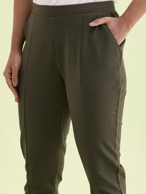 GO COLORS Women's Slim Fit Viscose Pant (8905344120983_Green )