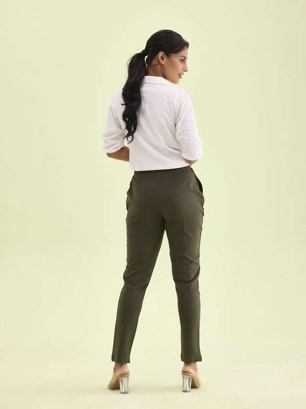 GO COLORS Women's Slim Fit Viscose Pant (8905344120983_Green )