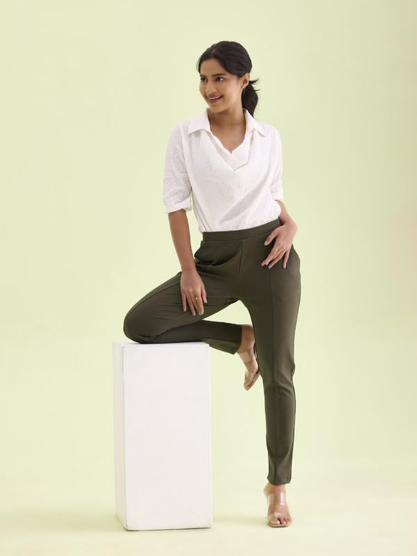 GO COLORS Women's Slim Fit Viscose Pant (8905344120983_Green )