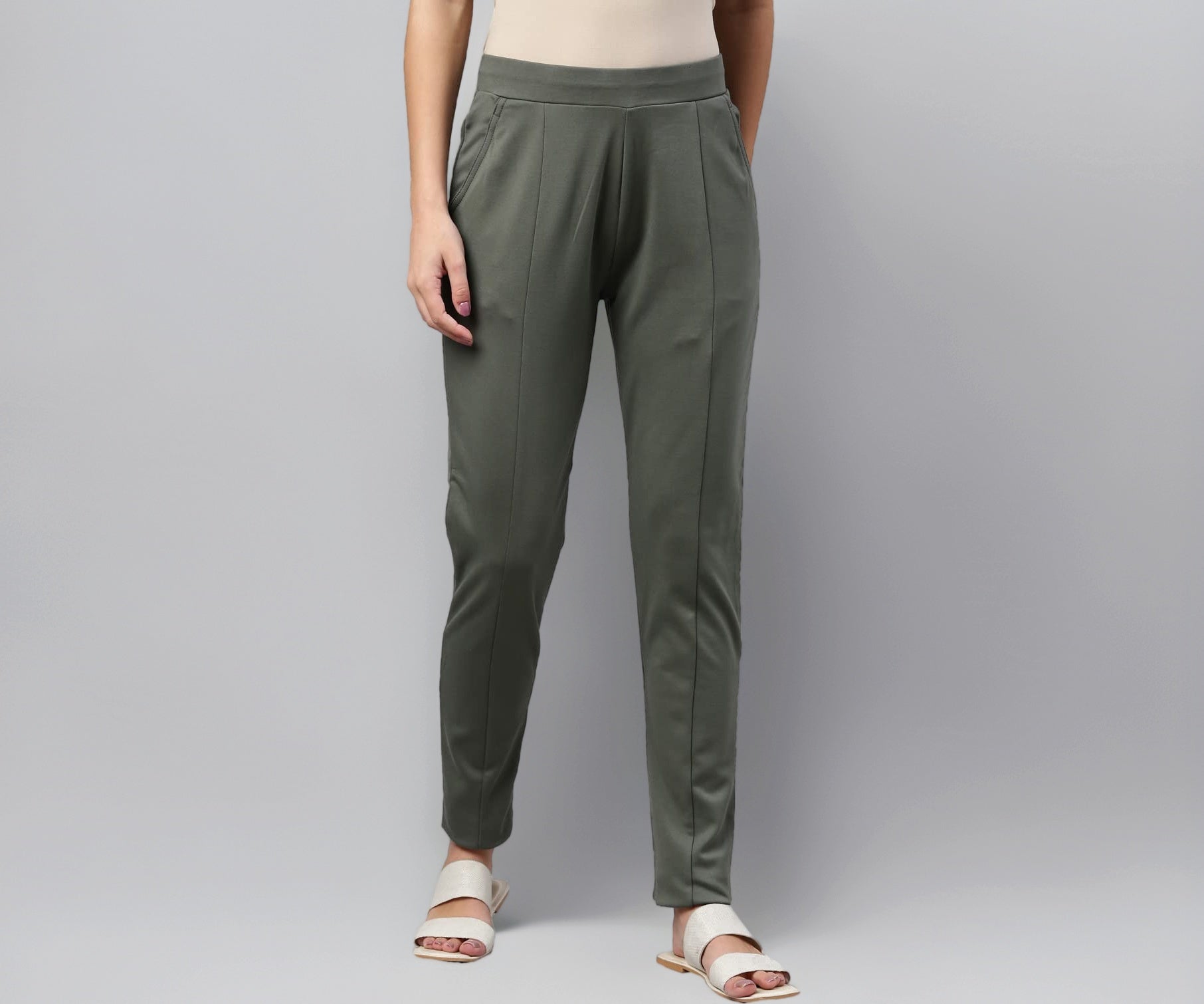 GO COLORS Women's Slim Fit Viscose Pant (8905344120983_Green )