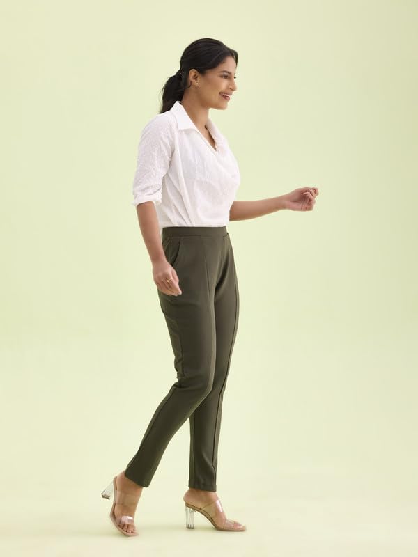 GO COLORS Women's Slim Fit Viscose Pant (8905344120983_Green )