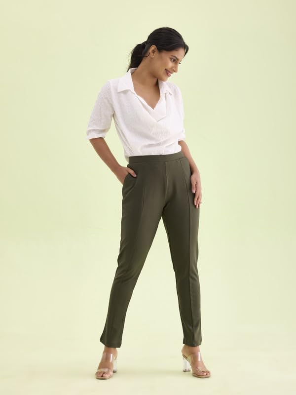 GO COLORS Women's Slim Fit Viscose Pant (8905344120983_Green )