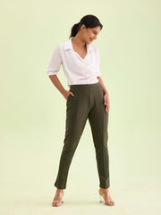 GO COLORS Women's Slim Fit Viscose Pant (8905344120983_Green )