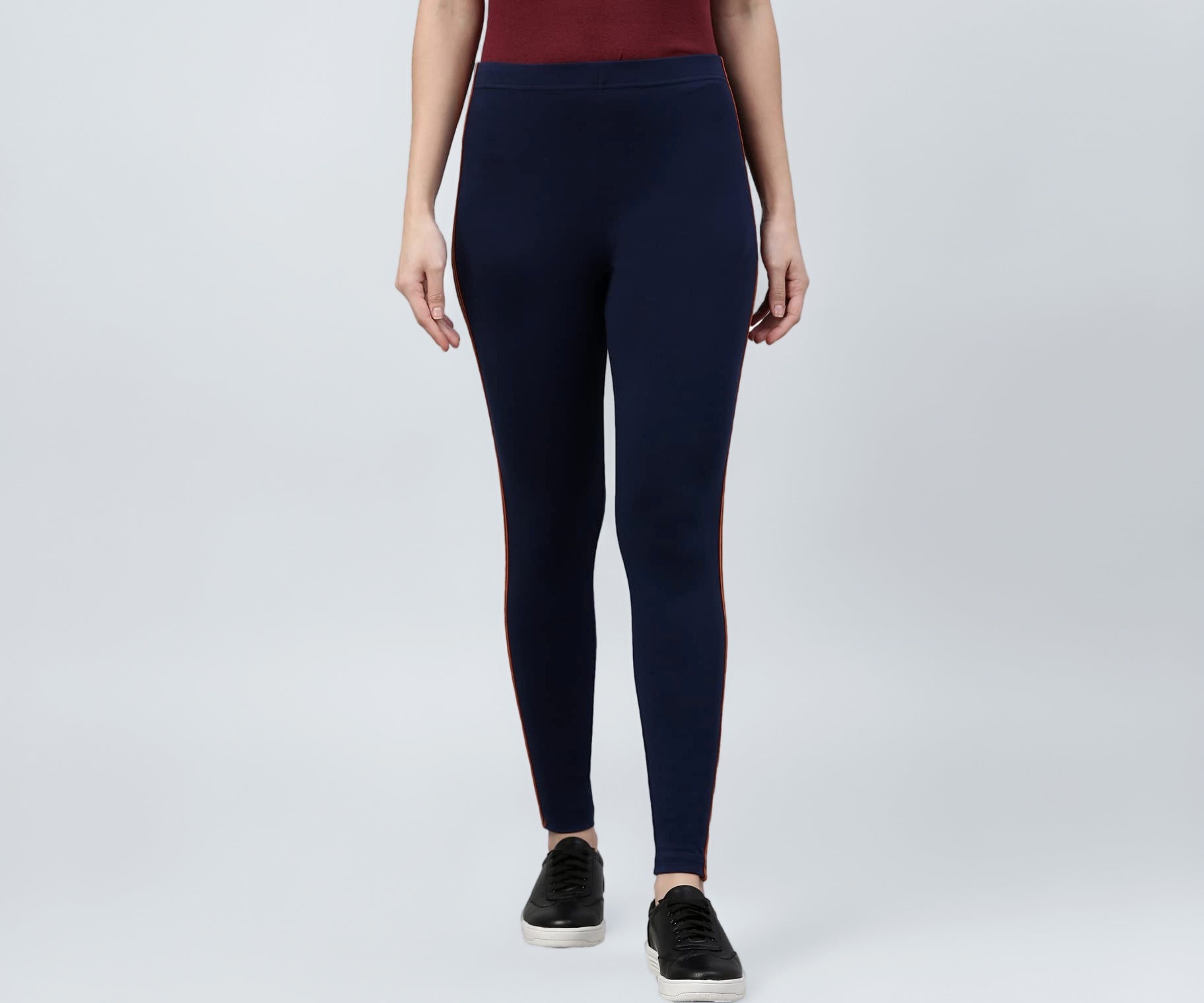 GO COLORS Women Solid Navy Knit Viscose Mid Rise Palazzos - L