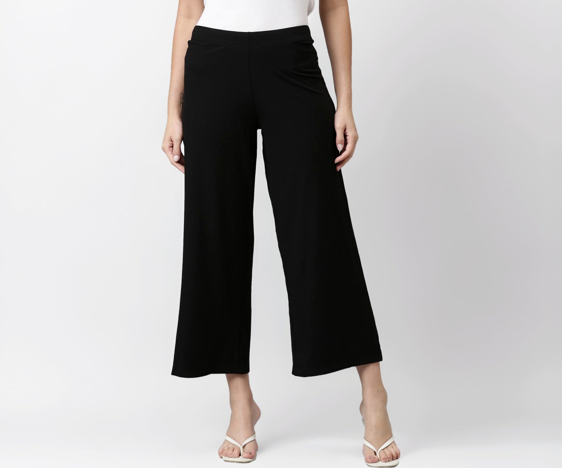 GO COLORS_Women_Rib Palazzo_Black_L