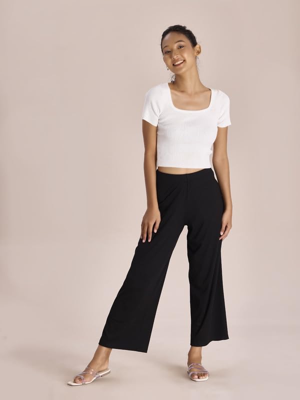 GO COLORS_Women_Rib Palazzo_Black_L