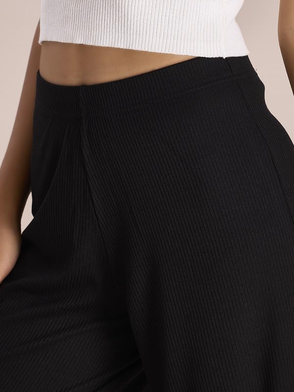 GO COLORS_Women_Rib Palazzo_Black_L