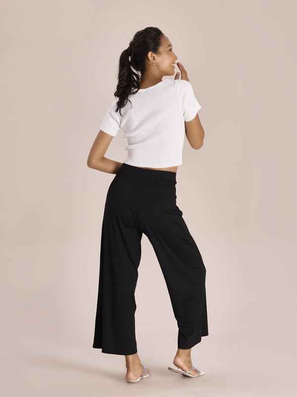 GO COLORS_Women_Rib Palazzo_Black_L