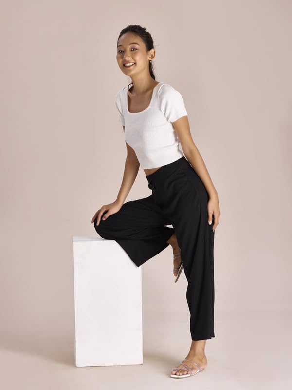 GO COLORS_Women_Rib Palazzo_Black_L
