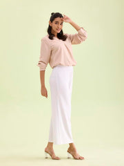 GO COLORS Women Solid White Knit Viscose Mid Rise Palazzos - M
