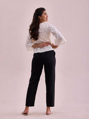GO COLORS Womens' Solid Black Mid Rise Woven Viscose Casual Pants