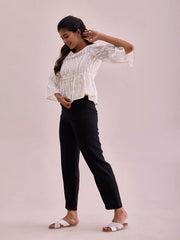 GO COLORS Womens' Solid Black Mid Rise Woven Viscose Casual Pants