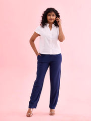 GO COLORS Womens' Solid Navy Mid Rise Woven Viscose Relaxed Fit Casual Pants