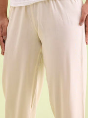 GO COLORS Womens' Solid Ecru Mid Rise Woven Viscose Casual Pants