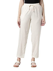 GO COLORS Womens' Solid Ecru Mid Rise Woven Viscose Casual Pants