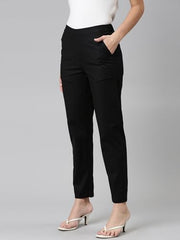 GO COLORS Women Solid Tapered Fit Chino Pants, Mid Rise, Black_8905344123519_Black_2XL