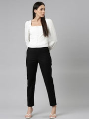 GO COLORS Women Solid Tapered Fit Chino Pants, Mid Rise, Black_8905344123519_Black_2XL