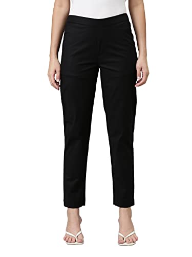 GO COLORS Women Solid Tapered Fit Chino Pants, Mid Rise, Black_8905344123519_Black_2XL