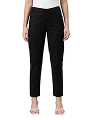 GO COLORS Women Solid Tapered Fit Chino Pants, Mid Rise, Black_8905344123519_Black_2XL