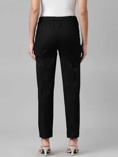 GO COLORS Women Solid Tapered Fit Chino Pants, Mid Rise, Black_8905344123519_Black_2XL