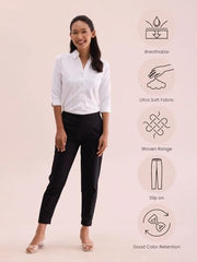 GO COLORS Women Solid Tapered Fit Chino Pants, Mid Rise, Black_8905344123519_Black_2XL